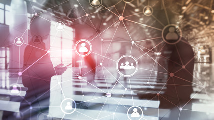 Double exposure people network structure HR - Human resources management and recruitment concept.