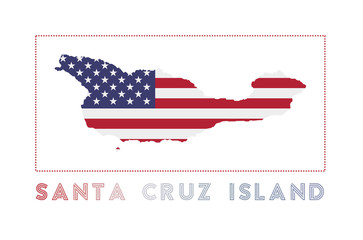 Santa Cruz Island Logo. Map of Santa Cruz Island with island name and flag. Amazing vector illustration.