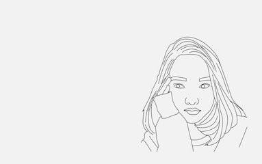 Blank illustration line art girl background for quote or poetry vector eps 10