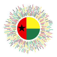 Guinea-Bissau sign. Country flag with colorful rays. Radiant sunburst with Guinea-Bissau flag. Vector illustration.