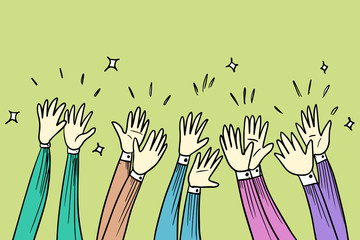 Hand Drawn sketch style of Human hands clapping ovation. applause, thumbs up gesture on doodle style , vector illustration.