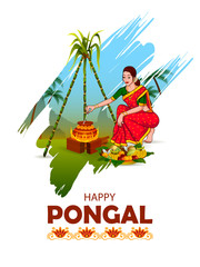 Obraz na płótnie Canvas easy to edit vector illustration of Happy Pongal festival of Tamil Nadu India background