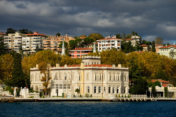 Fototapeta na wymiar Sun on Sait Halim Pasha Mansion in Yenikoy Turkey on the Bosphorus Strait