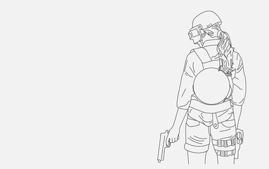 Blank illustration line art gun girl background vector eps 10