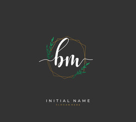 Handwritten letter B M BM for identity and logo. Vector logo template with handwriting and signature style.