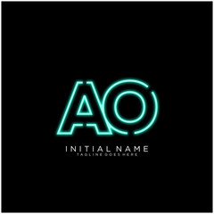 Letter AO logo icon design with Bright Neon , Symbols Sign in Vector. Night Show. Night Club.