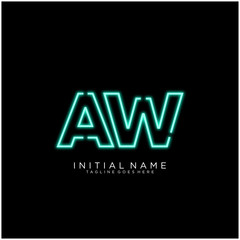 Letter AW logo icon design with Bright Neon , Symbols Sign in Vector. Night Show. Night Club.