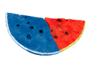 Blue red watermelon on a white background.