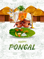 easy to edit vector illustration of Happy Pongal festival of Tamil Nadu India background