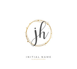  Handwritten letter J H JH for identity and logo. Vector logo template with handwriting and signature style.