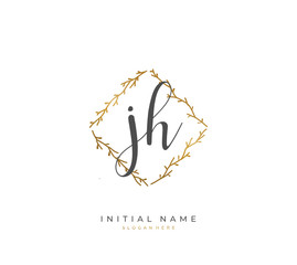  Handwritten letter J H JH for identity and logo. Vector logo template with handwriting and signature style.