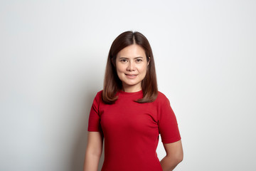 Fototapeta premium woman asian short brown hair in red dress