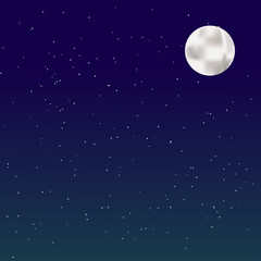 Night background with full moon on starry background. Vector illustration.
