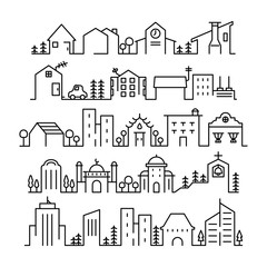 Obraz premium set of house and building editable stroke line icon. facade architecture symbol. sign, icon, logo, design element of Real estate.