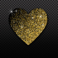 Gold heart glittering. Golden icon silhouette. Vector illustration for Valentine's Day and wedding with heart.