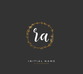 Handwritten letter R A RA for identity and logo. Vector logo template with handwriting and signature style.