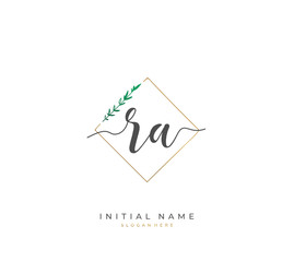 Handwritten letter R A RA for identity and logo. Vector logo template with handwriting and signature style.