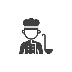Cook with ladle vector icon. filled flat sign for mobile concept and web design. Chef worker avatar with soup spoon glyph icon. Symbol, logo illustration. Vector graphics
