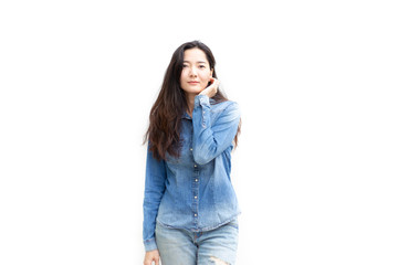 portrait happy cheerful young brunette asian woman with perfect smilling,clean skin.beautiful girl posing show white teeth smile relaxing.fashion people freedom life style concept