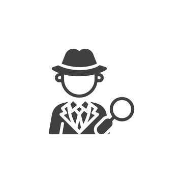 Private detective with Magnifying glass vector icon. filled flat sign for mobile concept and web design. Mysterious man avatar with magnifier glyph icon. Symbol, logo illustration. Vector graphics