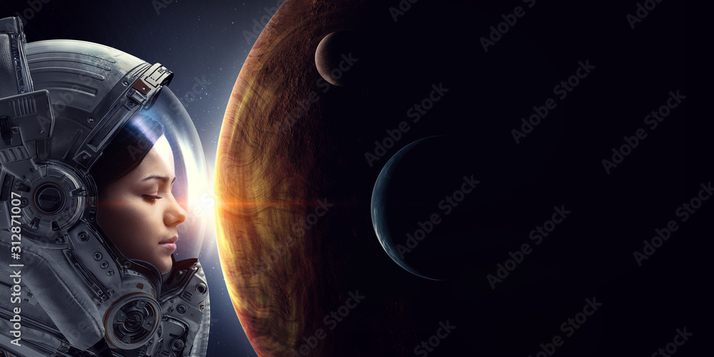 Wall mural exploring outer space. mixed media