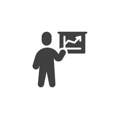 Sales manager presentation vector icon. filled flat sign for mobile concept and web design. Man with presentation screen graph glyph icon. Symbol, logo illustration. Vector graphics