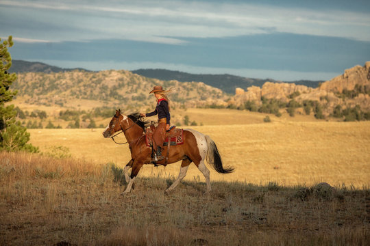 Cowgirl On Paint Horse