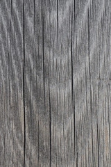 The blackened surface of the old board. Cracks and annual rings of wood. Low contrast. Vertical...