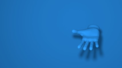 Open hand palm. Gesture to show, give, take, beg. Stylish minimal abstract horizontal scene, place for text. Trendy classic blue color. 3D rendering