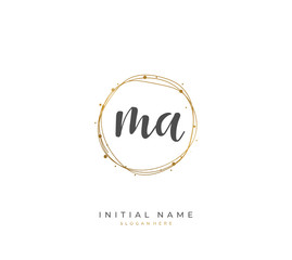 Handwritten letter M A MA for identity and logo. Vector logo template with handwriting and signature style.