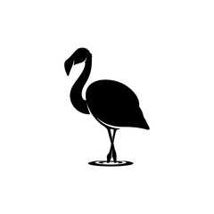 Flamingo design vector, Black silhouette of a flamingo bird, standing on one leg, isolated.