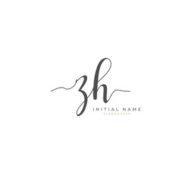Handwritten letter Z H ZH for identity and logo. Vector logo template with handwriting and signature style.