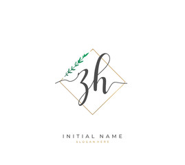 Handwritten letter Z H ZH for identity and logo. Vector logo template with handwriting and signature style.