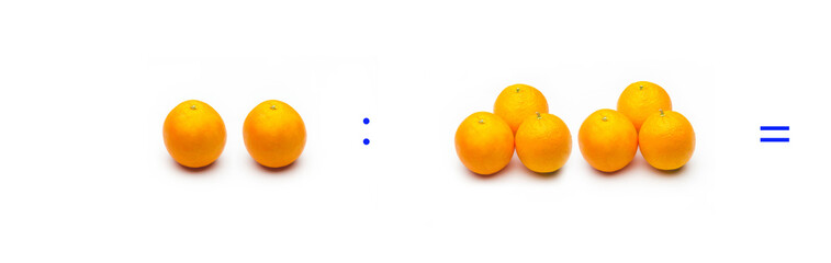 División sencilla entre naranjas, cálculo matemático de división.