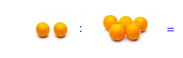 operación simple de división matemática entre naranjas; cálculo matemático