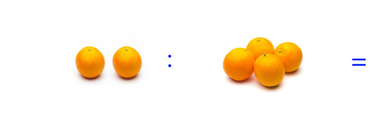 operación simple de división matemática entre naranjas; cálculo matemático