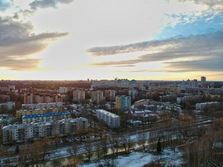 Fototapeta na wymiar Aerial view of Zeleny Lug district in Minsk, Belarus in winter