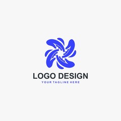 Circle hand logo design. Group abstract symbol. Blue color people care vector icons.