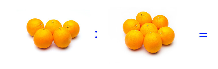 Division, simple mathematical operation; division between oranges