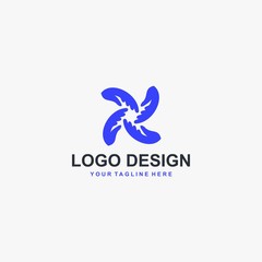 Circle hand logo design. Group abstract symbol. Blue color people care vector icons.