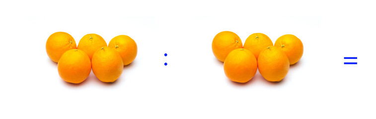 Division, simple mathematical operation; division between oranges