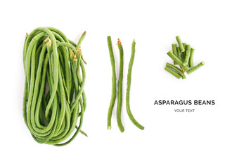 Creative layout made of asparagus beans. Flat lay. Food concept. asparagus beans on white background.