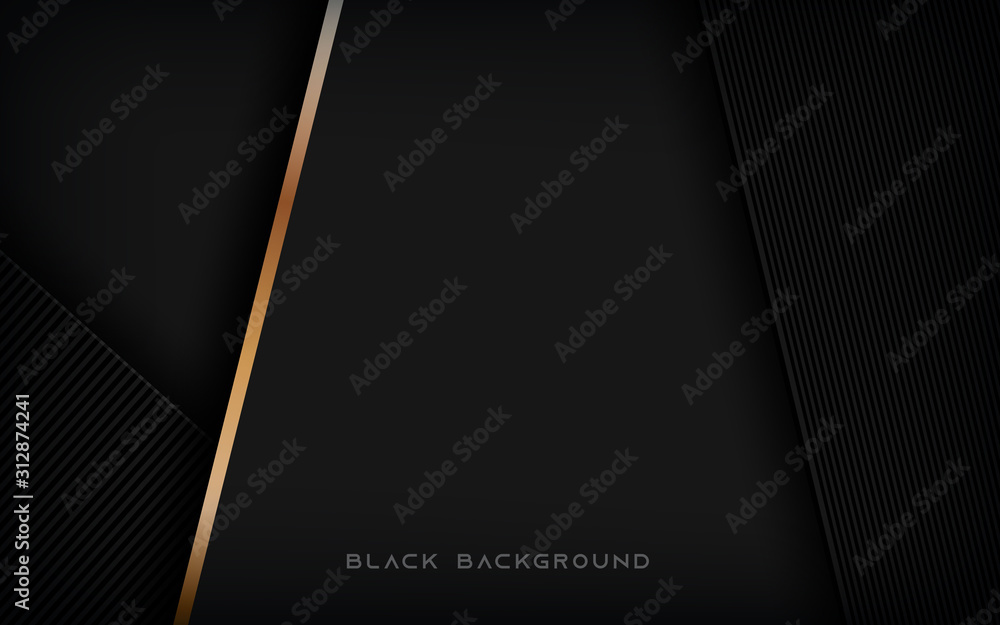 Poster black abstract background. modern texture overlap layers with gold line concept.
