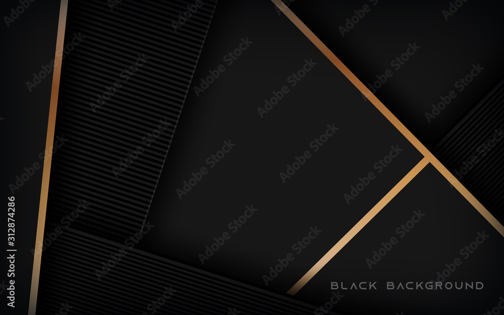 Poster black abstract background. modern texture overlap layers with gold line concept.