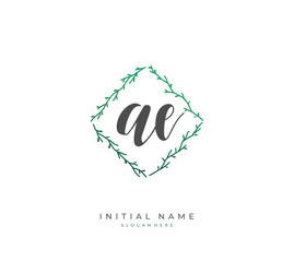 Handwritten letter A E AE for identity and logo. Vector logo template with handwriting and signature style.