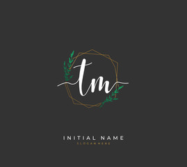 Handwritten letter T M TM for identity and logo. Vector logo template with handwriting and signature style.