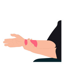 Pain in the wrist, man holding her wrist pain because Ligament in the wrist area, vector illustration concept Disease and healthcare