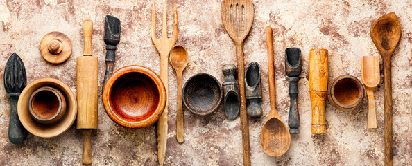 Set of wooden cooking utensils