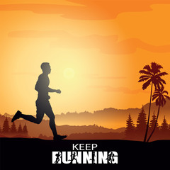 Running silhouettes. Vector illustration, Trail Running, Marathon runner.	