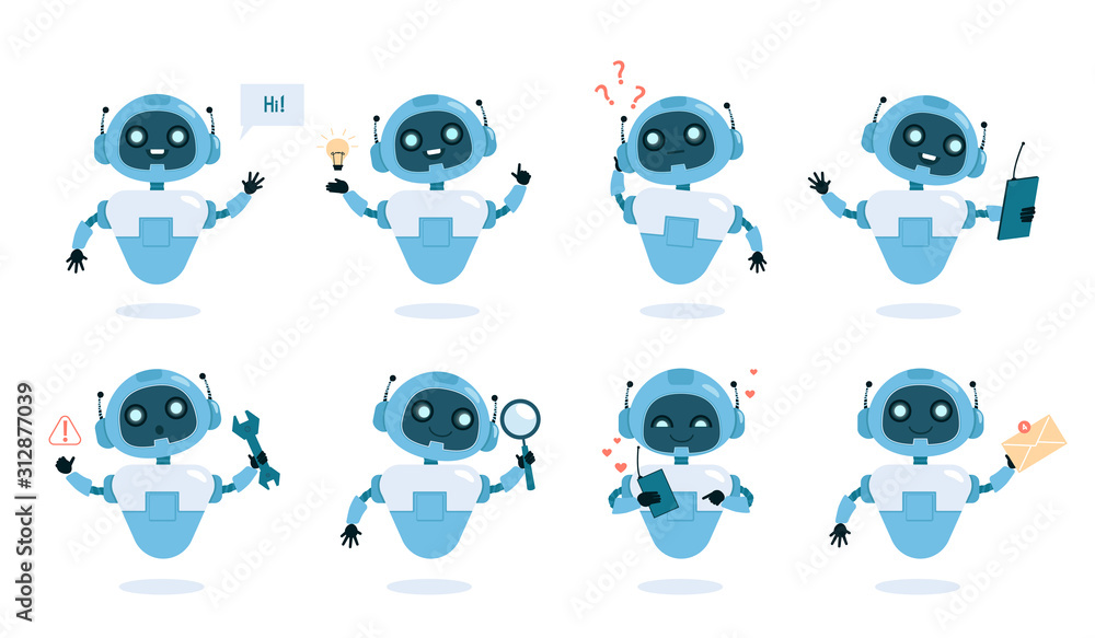 Wall mural chatbot functions and abilities flat vector illustrations set - Wall murals